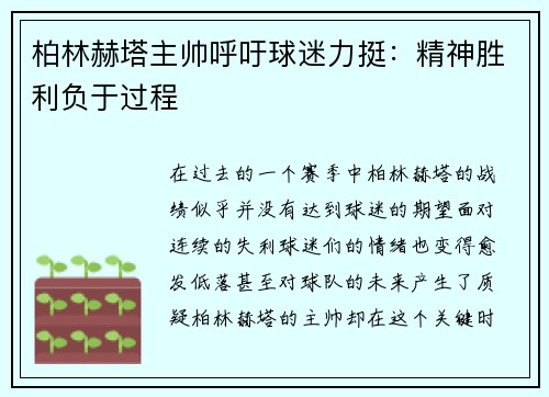 柏林赫塔主帅呼吁球迷力挺：精神胜利负于过程